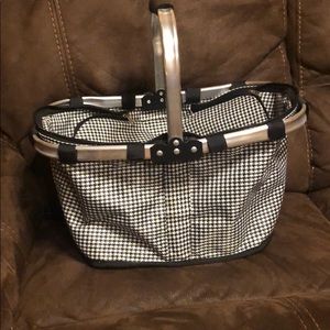 Checkered black and white picnic basket
